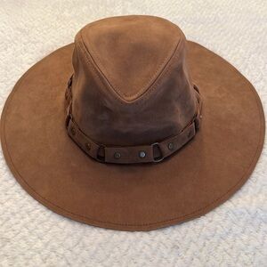 Scala Vegan Leather Rancher Hat with Studs & Rings One Size  Handmade